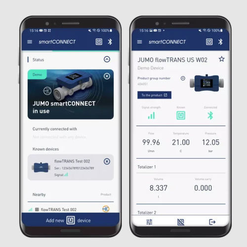 Mobile App / Konfigurierung und Diagnose - smartCONNECT - JUMO Group - Datenerfassung / Überwachung / für Durchflussmesser
