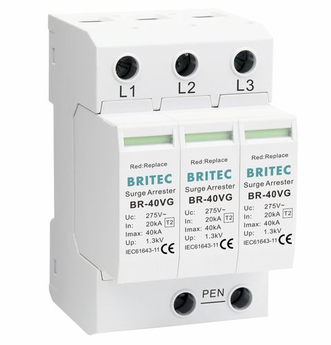 Überspannungsableiter Typ 2 - BR-40VG 3P series - Britec Electric Co., Ltd - Klasse II / steckbar / für DIN-Schiene