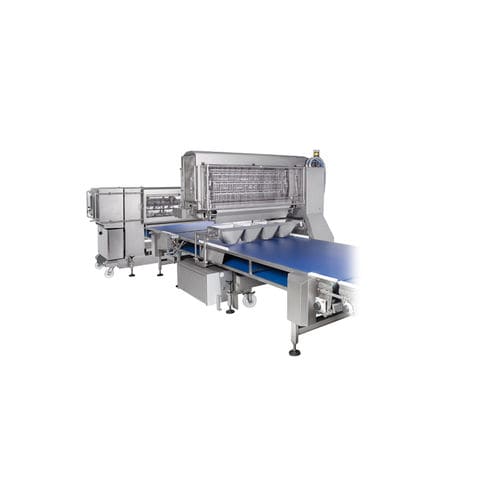 PLC-gesteuerte Pizza-Belegemaschine - Alimec - hohe Kapazität / Mehrkopf / Pilze
