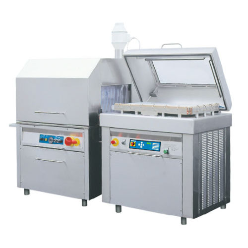 Vakuum-Verpackungsmaschine - S 501 B + ST 170 - KOMET Maschinenfabrik GmbH - mit Schrumpftunnel / Hauben