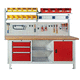 Werkbank mit Lochwand / Holz / mit Schublade