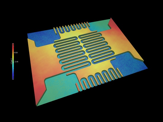 10-fache Vergrößerung der Topografie eines MEMS-Drucksensors