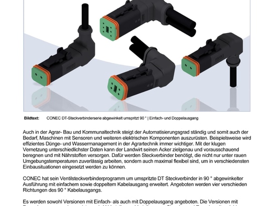 CONEC landwirtschaftliche Steckverbinderserie umspritzt, abgewinkelt 90°