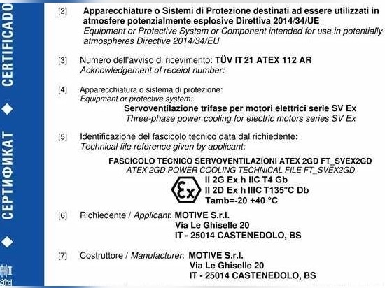 ATEX Cat.2-Zertifizierung für die Fremdbelüftungssysteme von MOTIVE-Motoren