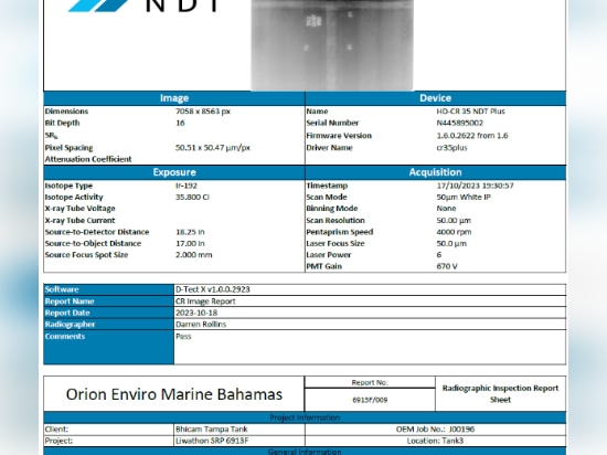 Orion Enviro Marine Service bietet Gefahrgutservice mit Computerradiographie-System von DÜRR NDT an