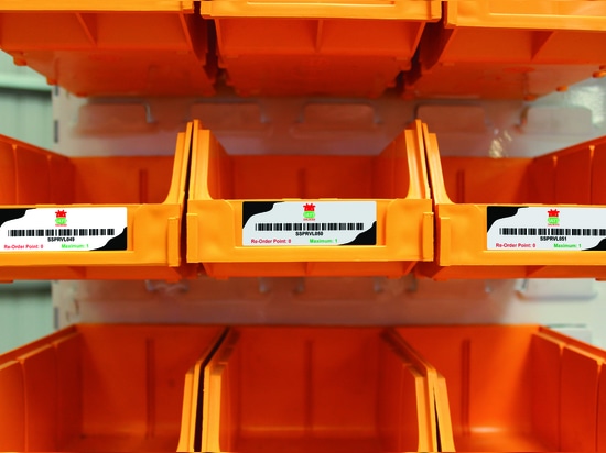 Mehrfarbiges Logo-/Barcode-Regaletikett (kleines Fach)