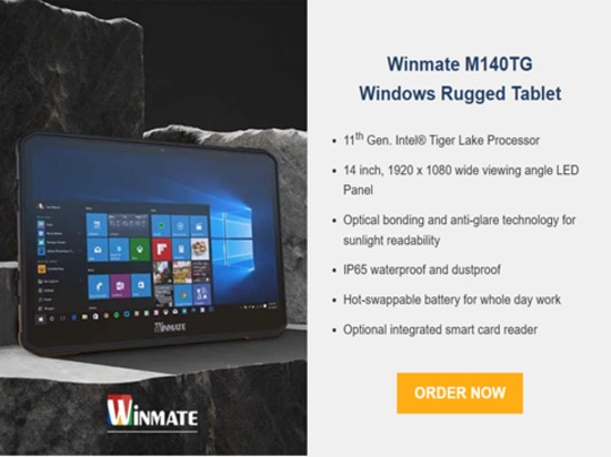 Der robuste Winmate-Mobilcomputer M140TG unterstützt Windows IoT und steht auf festem Grund