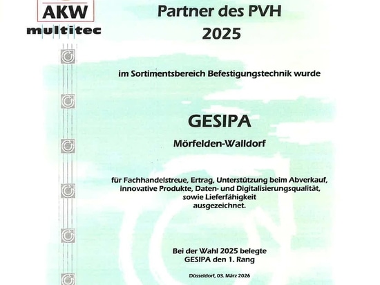 GESIPA® erreicht 1. Platz beim PVH-Partnerpreis