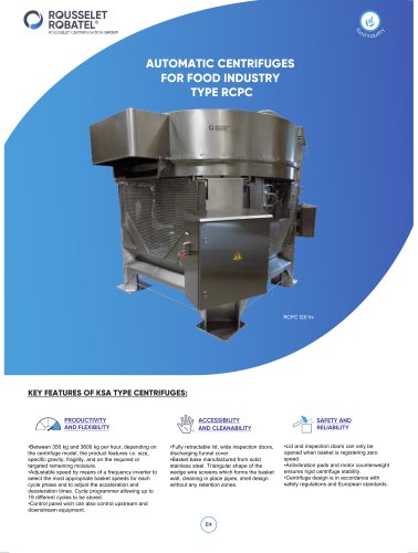 Automatic centrifuges for food industry type RCPC