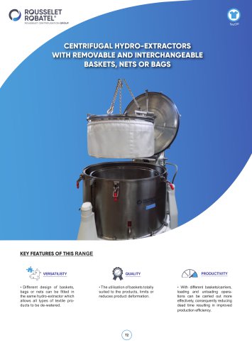 Centrifugal hydro-extractors with removable and interchangeable baskets, nets or bags