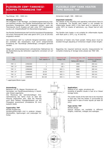 FlExiBlE cSn® tank hEatER typE SERiES THF