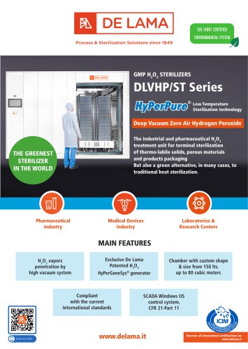 De Lama - DLVHP/ST with HyPerPure® Low temperature Sterilization technology with Hydrogen Peroxide under deep vacuum and zero air with HyPerPure Low Temperature sterilization technology