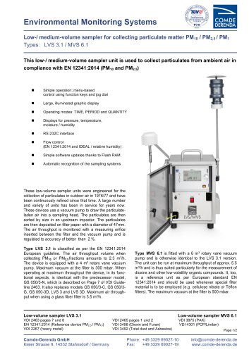 LVS 3.1 / MVS 6.1 - Low - / medium - volume sampler for collecting particulate matter PM 10 / PM 2,5  / PM 1