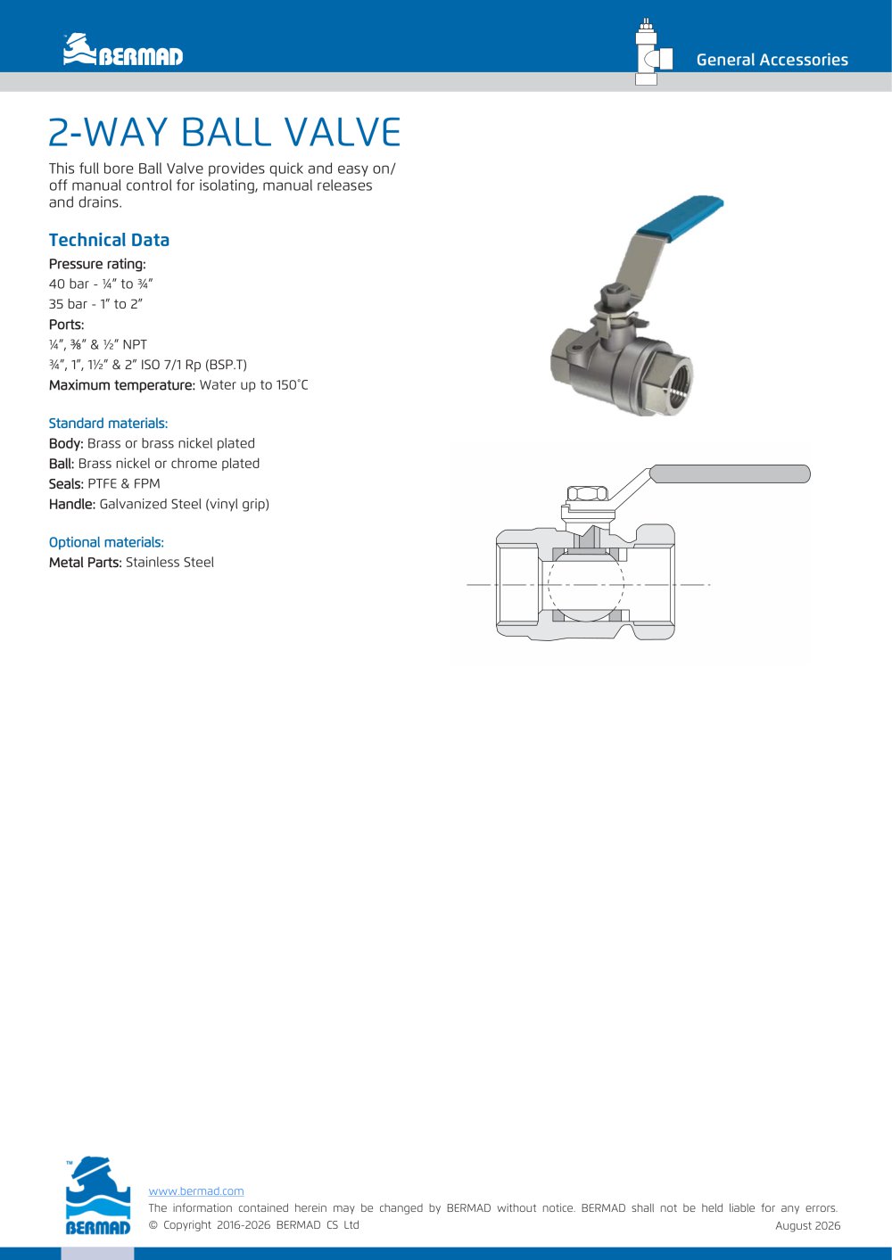2‑WAY BALL VALVE - BERMAD CS Ltd