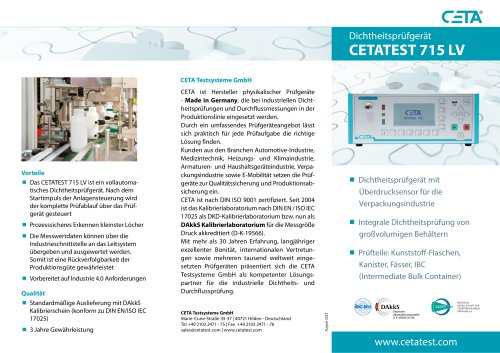 Dichtheitspr&uuml;fger&auml;t CETATEST LV f&uuml;r die Verpackungsindustrie - Produkt and Applikation