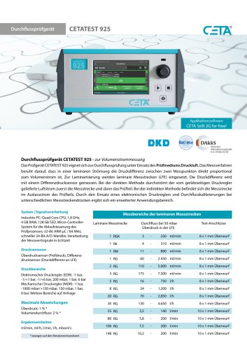 Volumendurchflusspr&uuml;fger&auml;t CETATEST 925