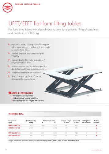 UFFT/EFFT flat form lifting tables