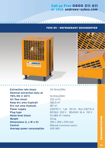 FD15 DV - REFRIGERANT DEHUMIDIFIER