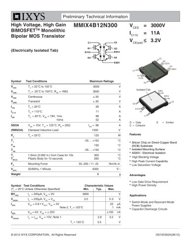 High Voltage, High Gain BIMOSFETTM Monolithic Bipolar MOS Transistor