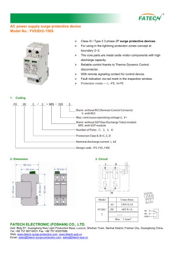 FATECH 6kA type 3 surge protector FV03D/2-150S with remote control contact