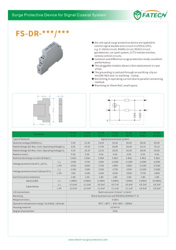 FATECH DIN rail RS485 surge arrester FS-DR-48/9.3 are applied to control signal double wire circuit in LPZ0 to LPZ3, e.g.  RS422 circuit