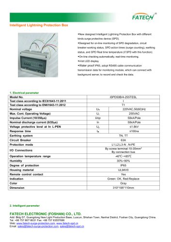 FATECH intelligent 3 phase type 1 surge arrester box type iSPD50B/4-255TESL