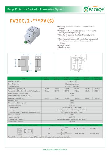 FATECH surge arrester FV20C/2-1000PV for solar system protection