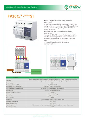 FATECH surge arrester FV20C/x-xxxSI for on-line monitoring of SPD degradation, circuit breaker working status, SPD action times (surge counting)