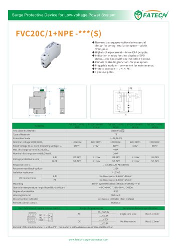 FATECH surge arrester FVC20C/1+NPE-275 for protecting 1 phase power supply