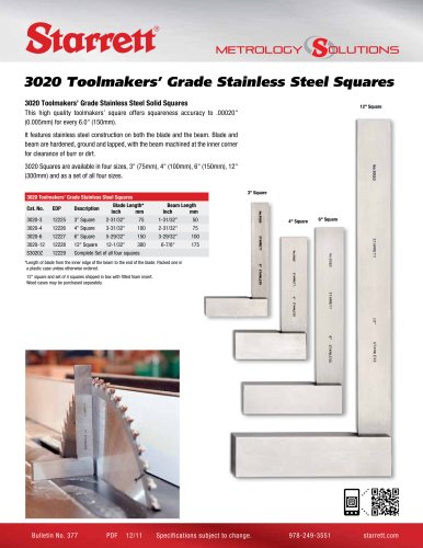 3020 TOOLMAKERS STAINLESS STEEL SQUARES