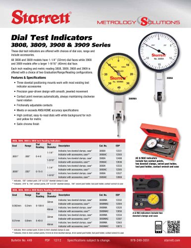 Dial Test Indicators 3808, 3809, 3908 & 3909 Series