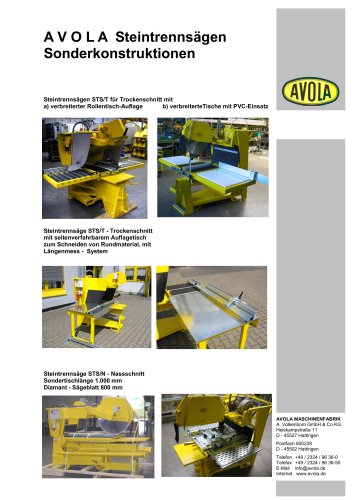 A V O L A Steintrennsägen Sonderkonstruktionen