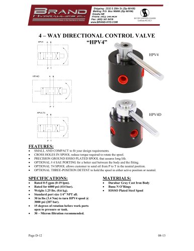 4-way directional control, 0-5 gpm (0-19 lpm)