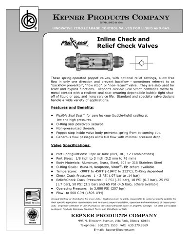    Inline Check and Relief/Check Valves