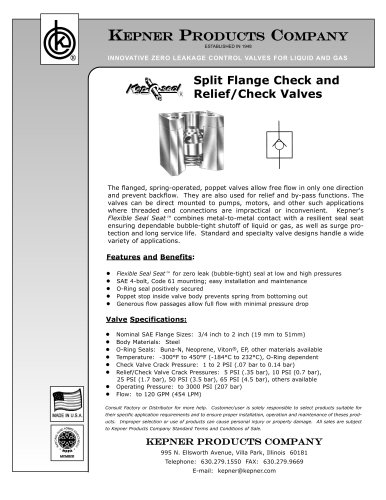  Split Flange Check and Relief/Check Valves