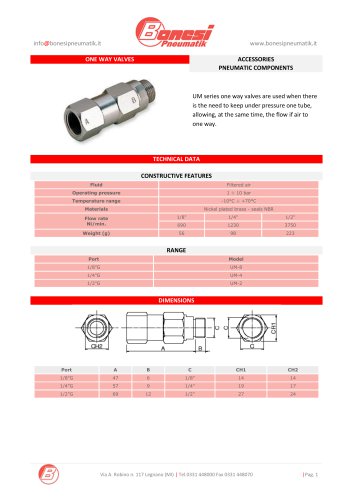 ONE WAY VALVES