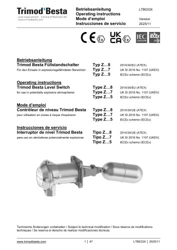 Operating instructions &ndash; types Z&hellip;5&hellip;7&hellip;8