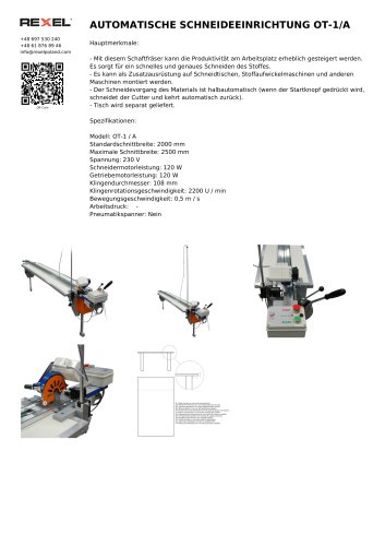 AUTOMATISCHE SCHNEIDEEINRICHTUNG, TEXTILSCHNEIDER OT-1/A - OT-2/A
