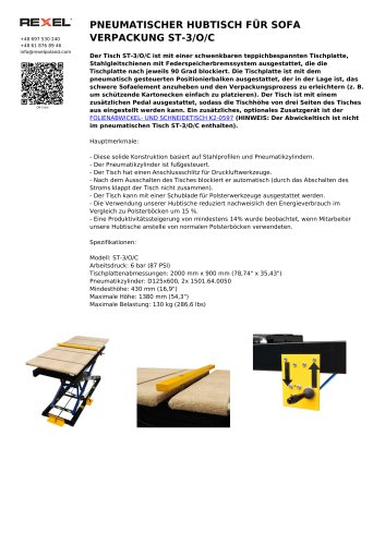 PNEUMATISCHER HUBTISCH F&Uuml;R SOFA VERPACKUNG ST-3/O/C