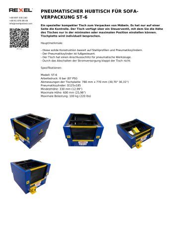 PNEUMATISCHER HUBTISCH F&Uuml;R SOFA-VERPACKUNG ST-6