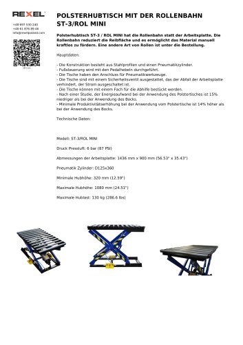 POLSTERHUBTISCH MIT DER ROLLENBAHN ST-3/ROL MINI