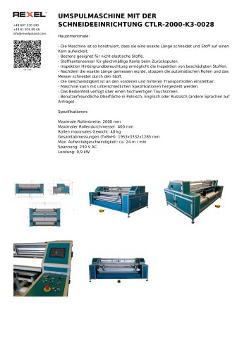 UMSPULMASCHINE MIT DER SCHNEIDEEINRICHTUNG CTLR-2000-K3-0028