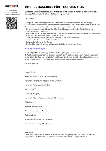 UMSPULMASCHINE F&Uuml;R TEXTILIEN P-3S