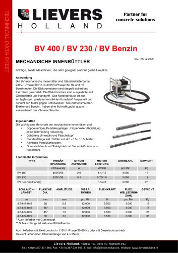 BV 400 / BV 230 / BV Benzin MECHANISCHE INNENRÜTTLER