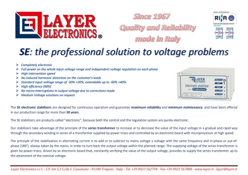 Voltage Stabilizers SE series
