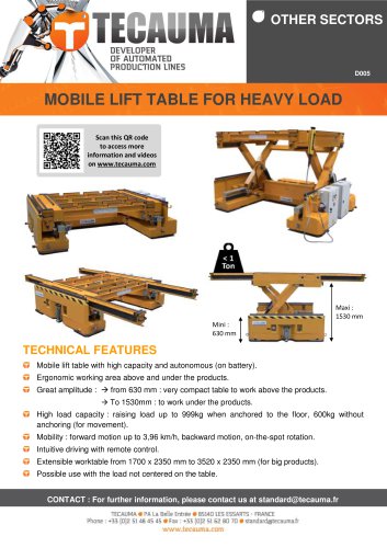 D005 Battery-powered scissor lift table for heavy loads