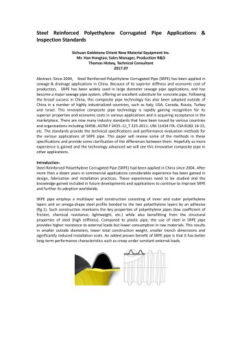 Steel Reinforced Polyethylene Corrugated Pipe Applications & Inspection Standards