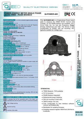 1 01 2017 ENGLISH POWER /ENERGY METER SINGLE PHASE AC/DC TRMS - RS485 MODBUS QI-POWER-485 POWER /ENERGY METER SINGLE PHASE AC/DC TRMS - RS485 MODBUS