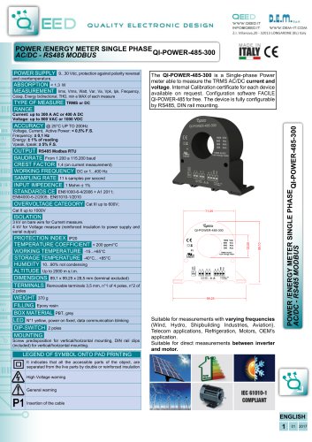 POWER /ENERGY METER SINGLE PHASE AC/DC - RS485 MODBUS QI-POWER-485-300