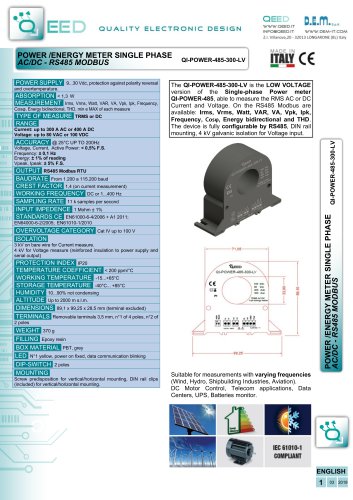 POWER /ENERGY METER SINGLE PHASE AC/DC - RS485 MODBUS QI-POWER-485-300-LV